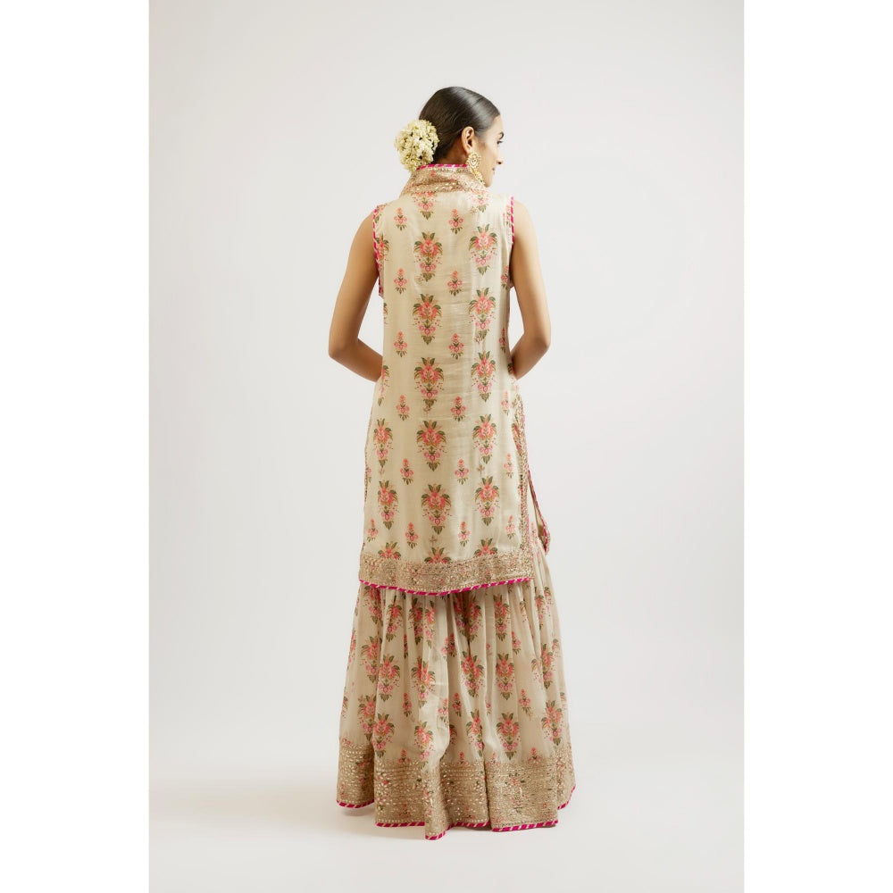 Gopi Vaid Ivory Dhriti Sleeveless Sharara with Kurta and Dupatta (Set of 3)