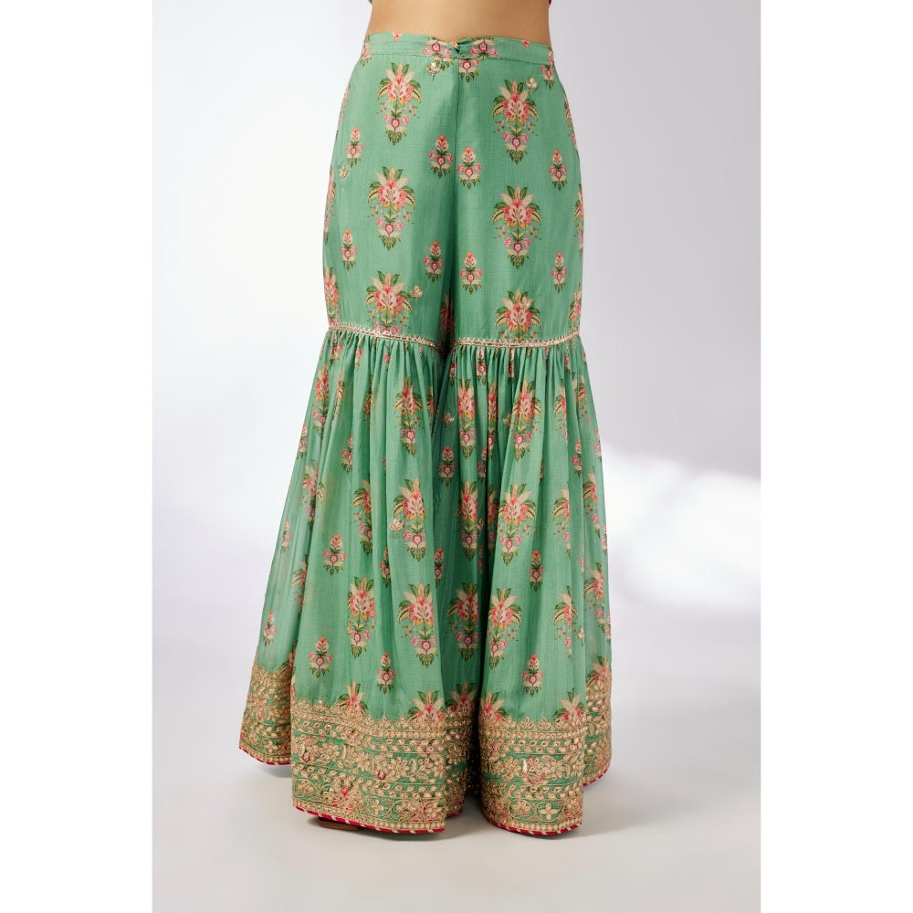 Gopi Vaid Green Dhriti Sleeveless Sharara with Kurta and Dupatta (Set of 3)