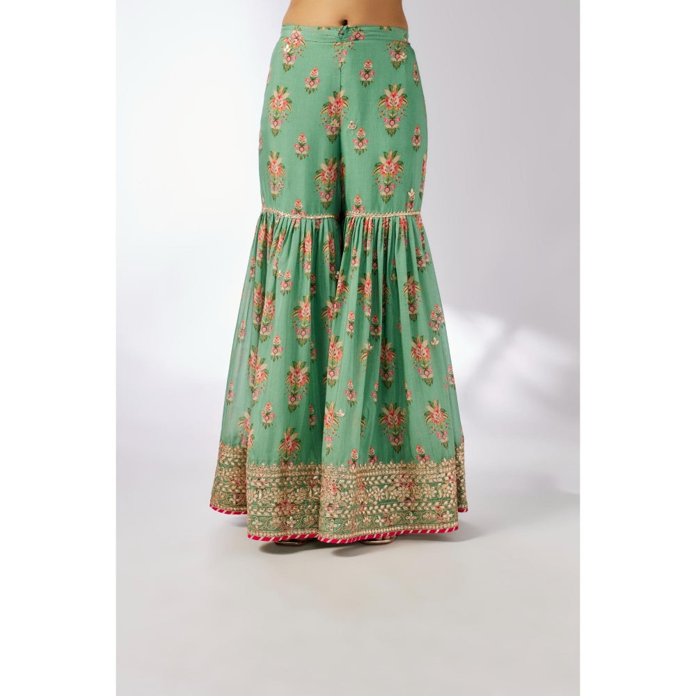 Gopi Vaid Green Dhriti Sleeveless Sharara with Kurta and Dupatta (Set of 3)