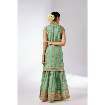 Gopi Vaid Green Dhriti Sleeveless Sharara with Kurta and Dupatta (Set of 3)