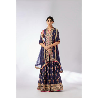 Gopi Vaid Navy Blue Dhriti Sleeveless Sharara with Kurta and Dupatta (Set of 3)