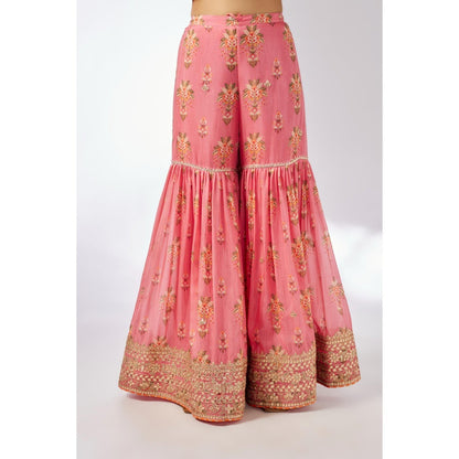 Gopi Vaid Pink Dhriti Sleeveless Sharara with Kurta and Dupatta (Set of 3)