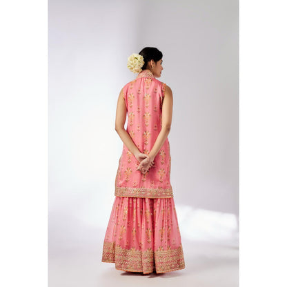 Gopi Vaid Pink Dhriti Sleeveless Sharara with Kurta and Dupatta (Set of 3)