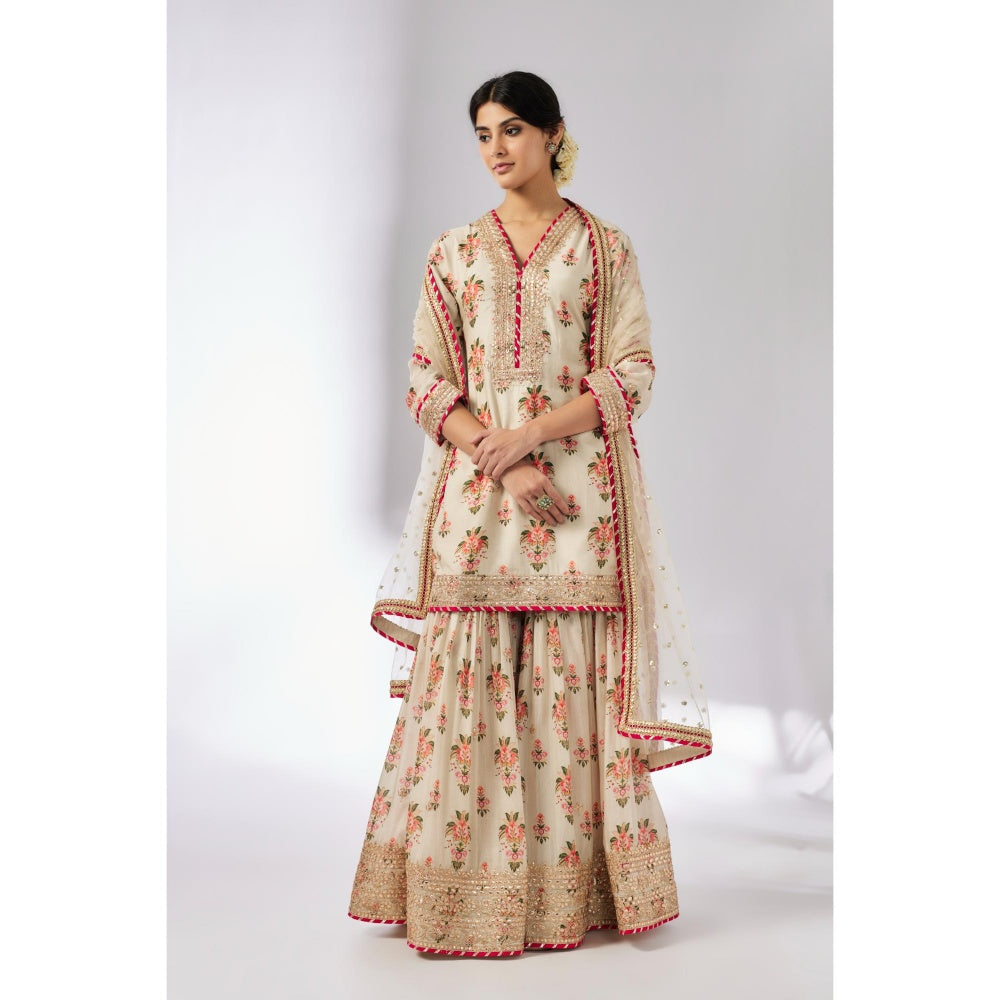 Gopi Vaid Ivory Sadhna Sharara with Kurta and Dupatta (Set of 3)