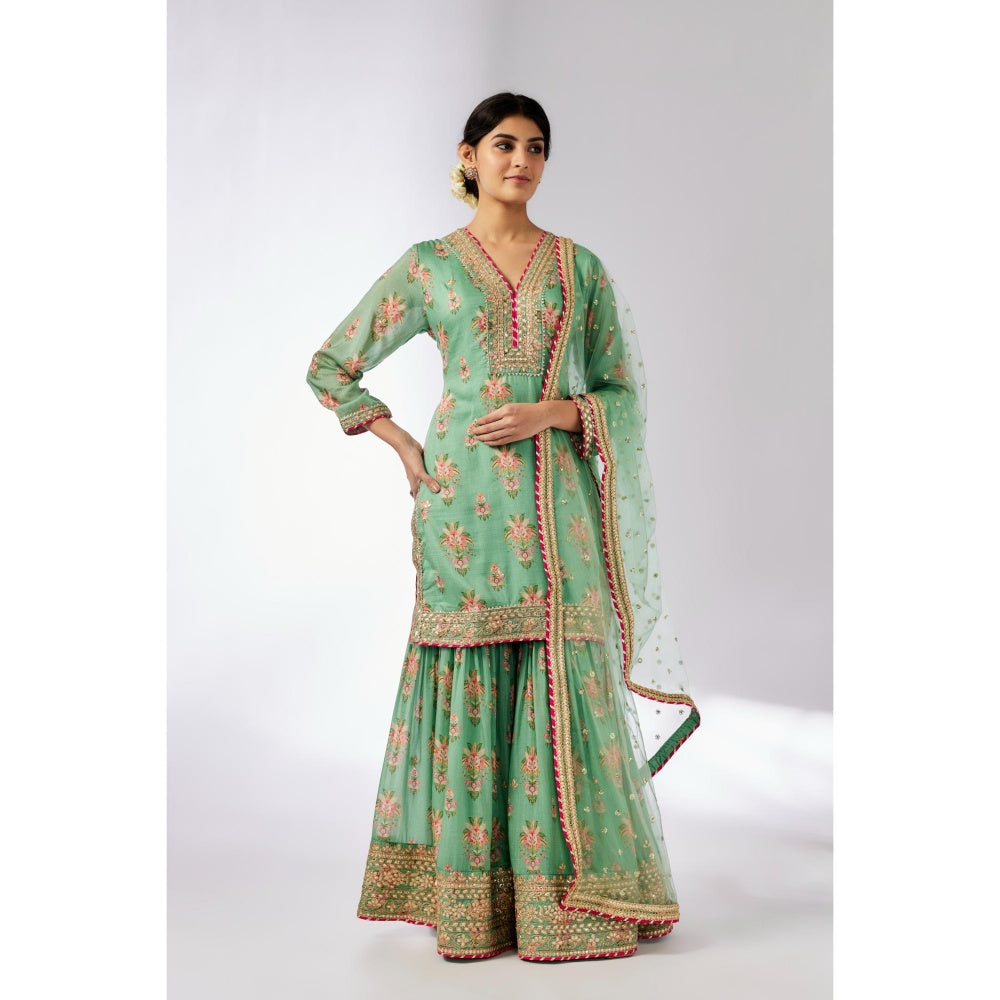 Gopi Vaid Green Sadhna Sharara with Kurta and Dupatta (Set of 3)