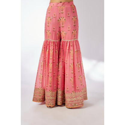 Gopi Vaid Pink Samiksha Peplum Kurta with Sharara and Dupatta (Set of 3)