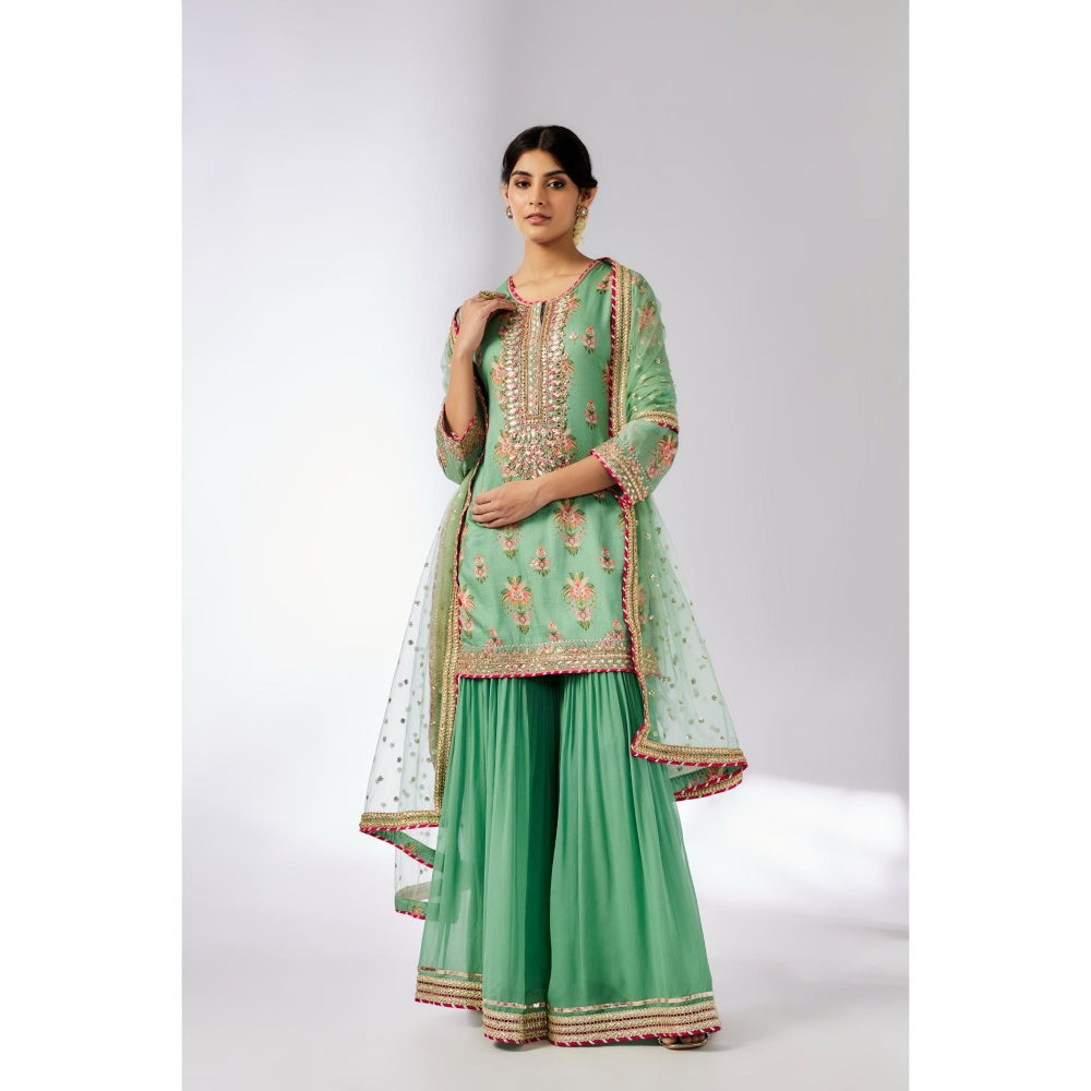 Gopi Vaid Green Aditi Sharara with Kurta and Dupatta (Set of 3)