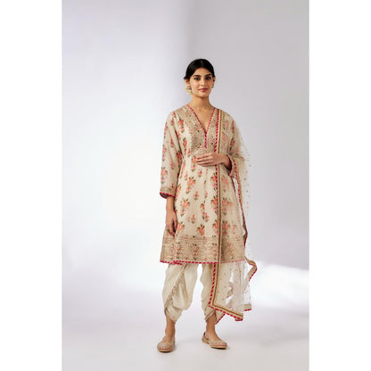 Gopi Vaid Ivory Ekta Dhoti with Kurta and Dupatta (Set of 3)