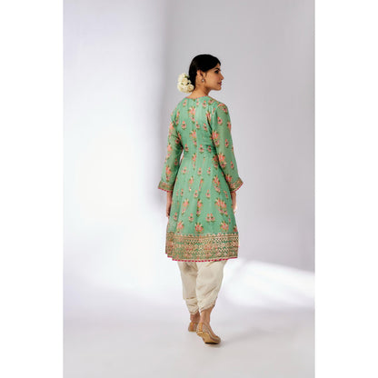 Gopi Vaid Green Ekta Dhoti with Kurta and Dupatta (Set of 3)