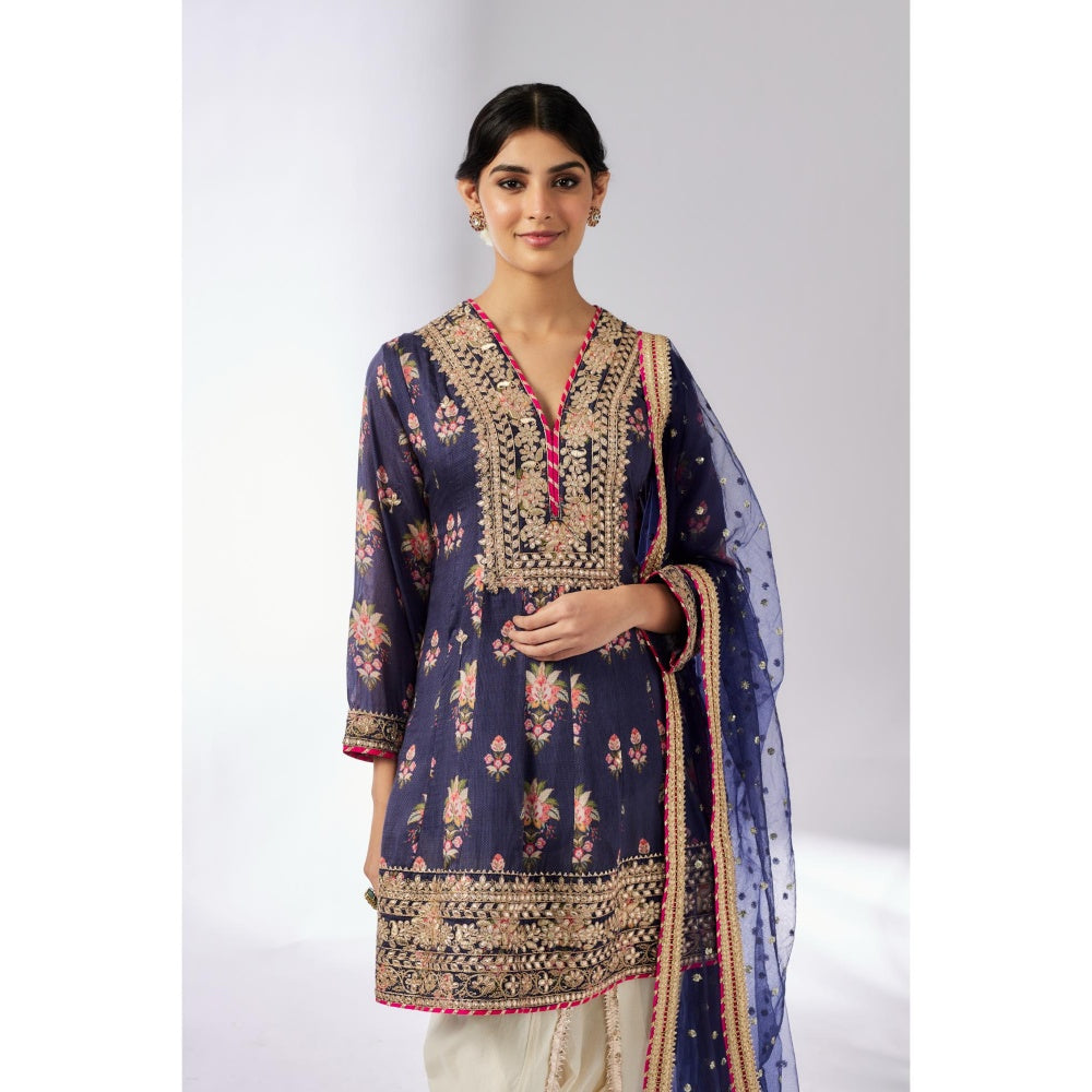 Gopi Vaid Navy Blue Ekta Dhoti with Kurta and Dupatta (Set of 3)