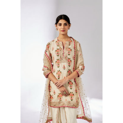 Gopi Vaid Ivory Moulika Dhoti with Kurta and Dupatta (Set of 3)