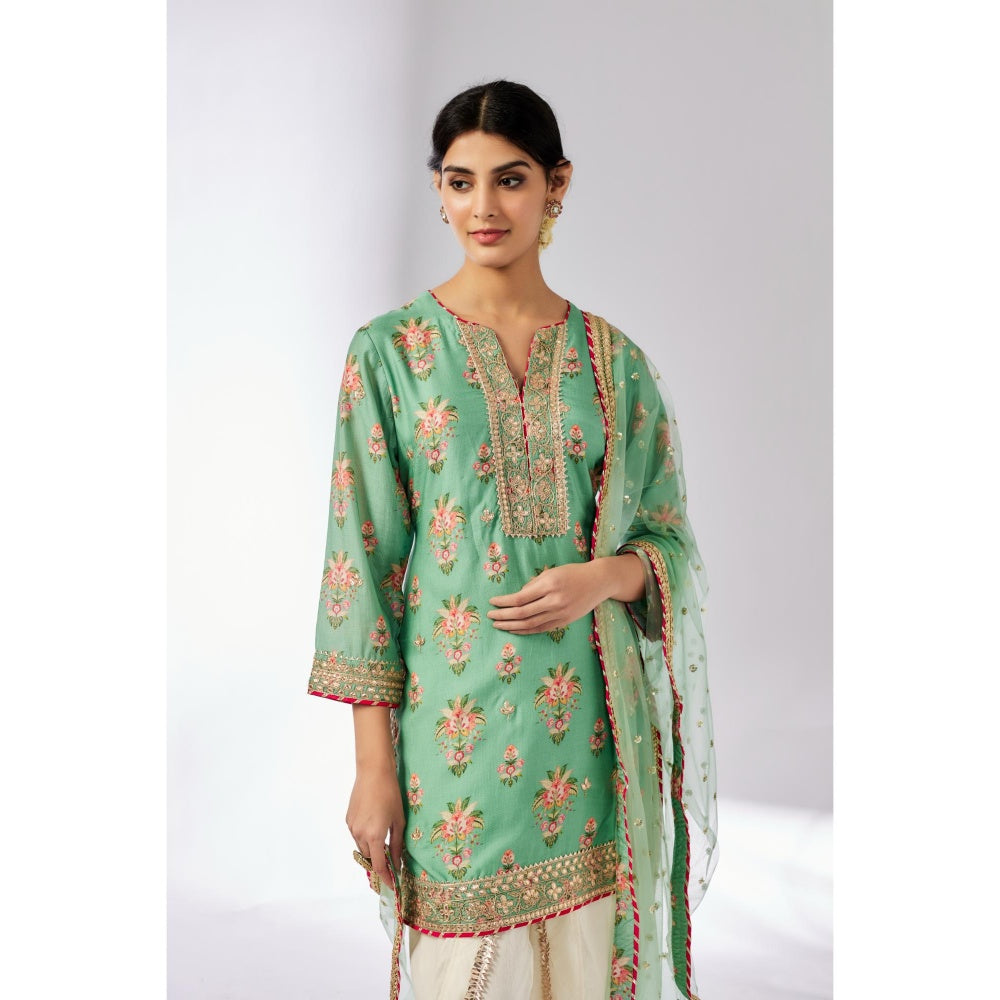 Gopi Vaid Green Moulika Dhoti with Kurta and Dupatta (Set of 3)