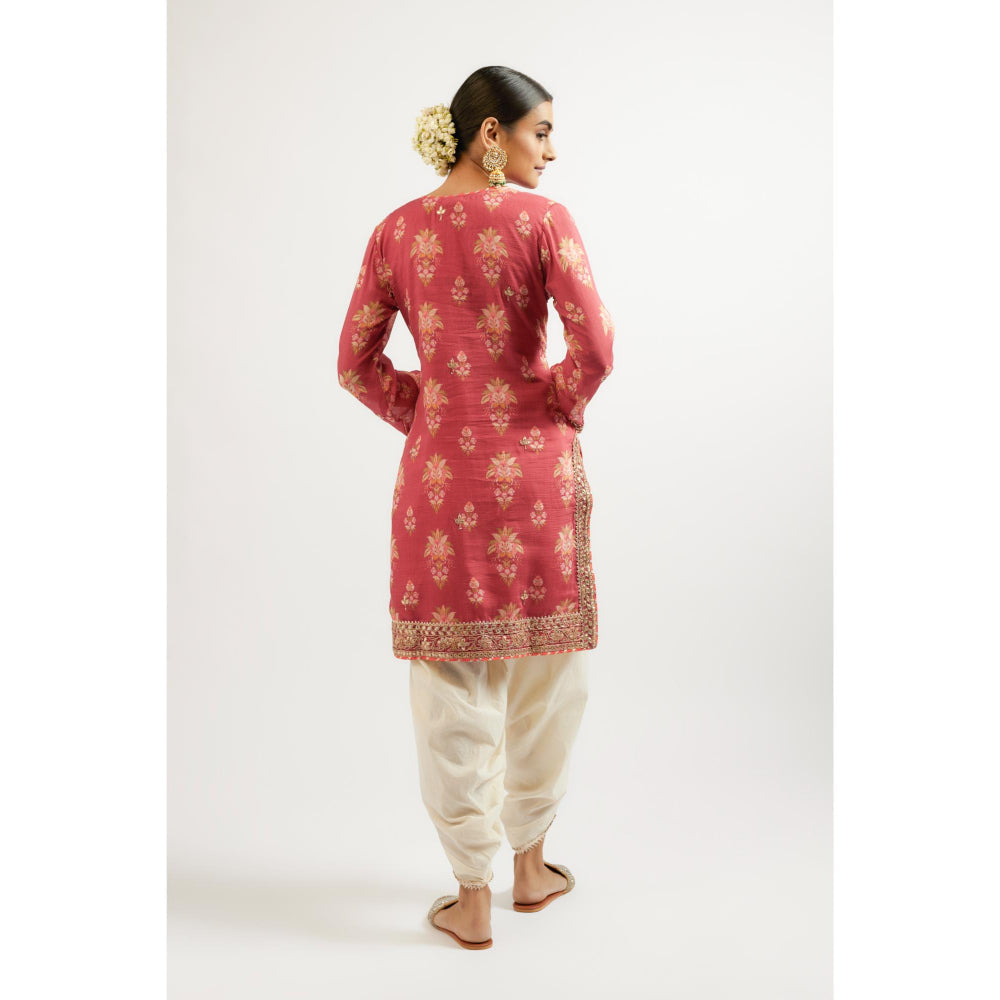 Gopi Vaid Pink Moulika Dhoti with Kurta and Dupatta (Set of 3)