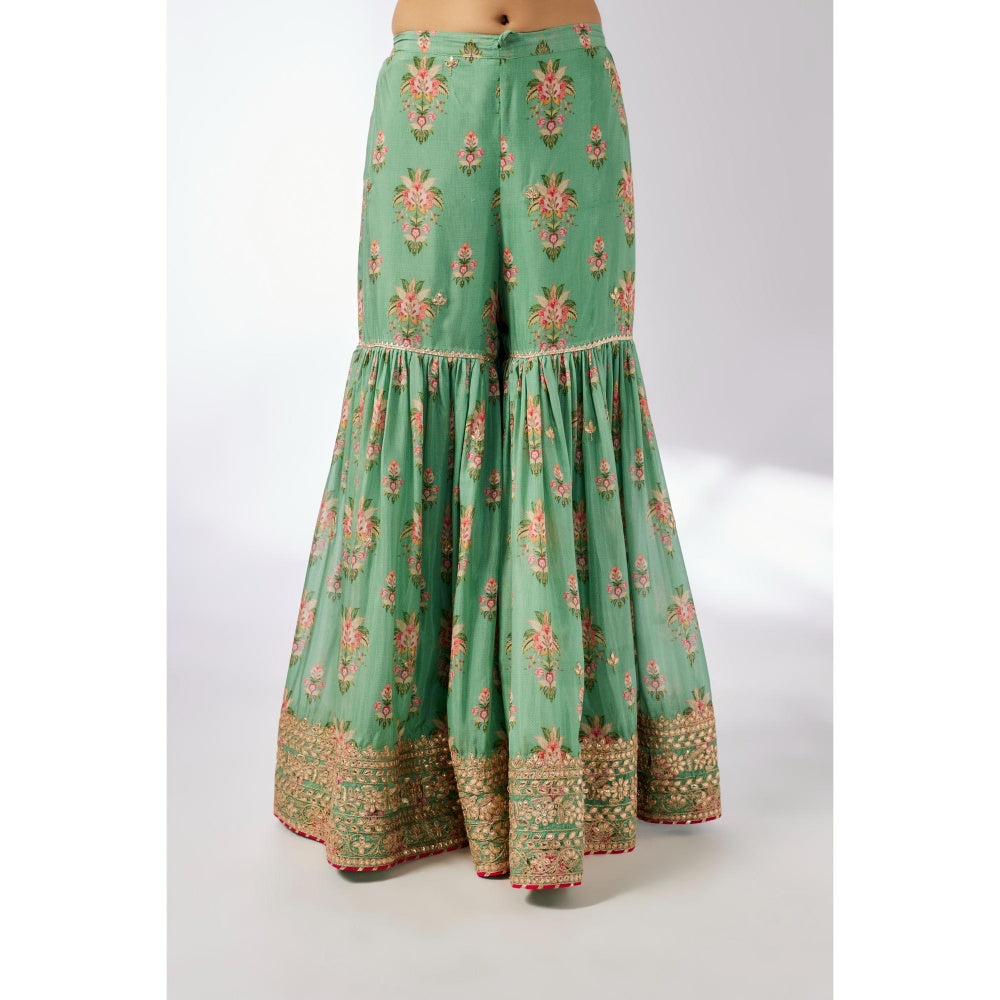 Gopi Vaid Green Advika Strappy Sharara with Kurta and Dupatta (Set of 3)