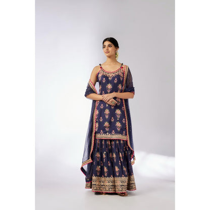 Gopi Vaid Navy Blue Advika Strappy Sharara with Kurta and Dupatta (Set of 3)