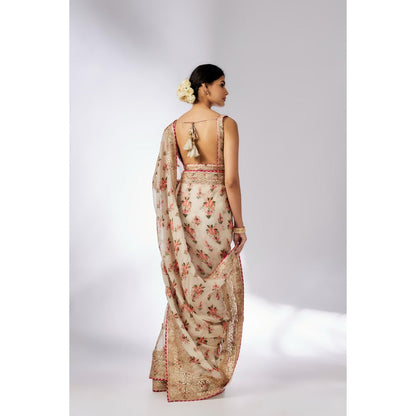 Gopi Vaid Ivory Mahira Saree with Stitched Blouse