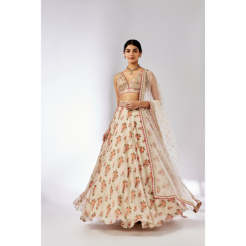 Gopi Vaid Ivory Esha Lehenga with Blouse and Dupatta (Set of 3)