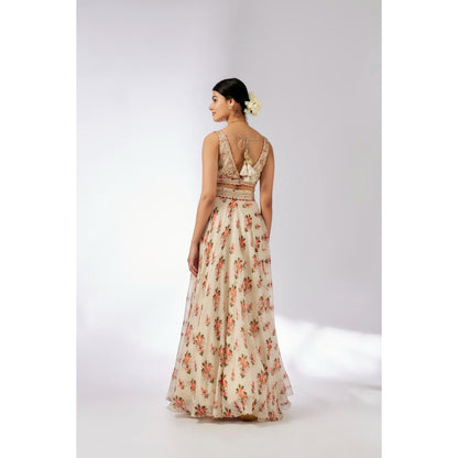 Gopi Vaid Ivory Esha Lehenga with Blouse and Dupatta (Set of 3)