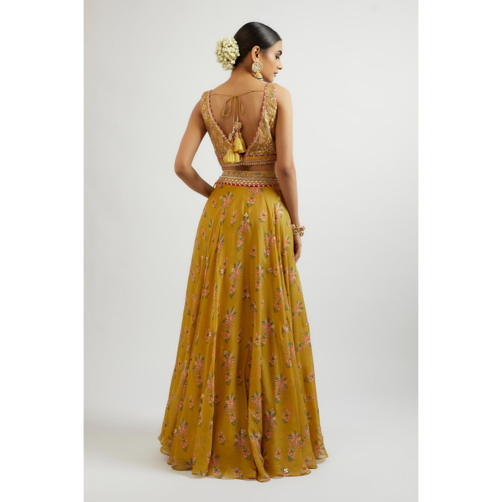 Gopi Vaid Mustard Esha Lehenga with Blouse and Dupatta (Set of 3)