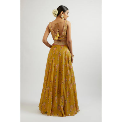 Gopi Vaid Mustard Esha Lehenga with Blouse and Dupatta (Set of 3)