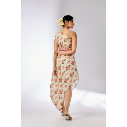 Gopi Vaid Ivory Zoya Midi Dress with Belt (Set of 2)