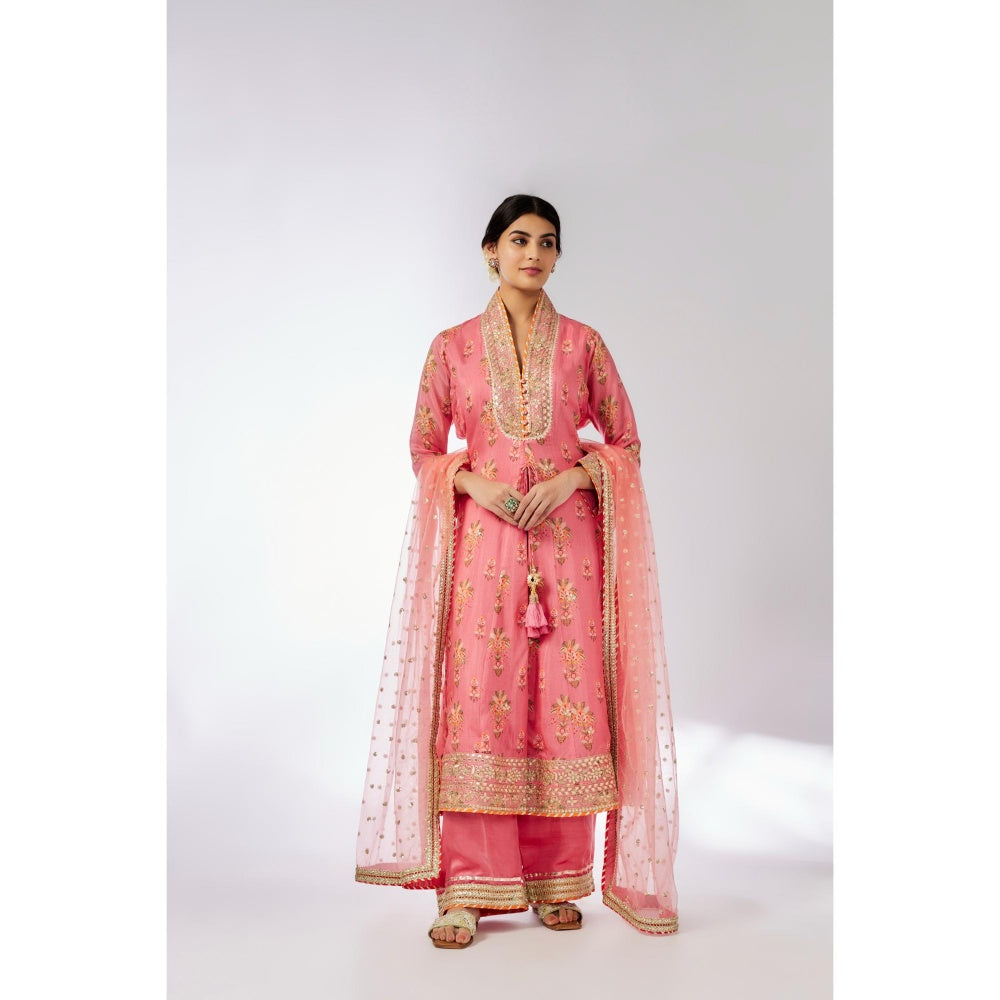 Gopi Vaid Pink Mansi Kurta with Palazzo and Dupatta (Set of 3)