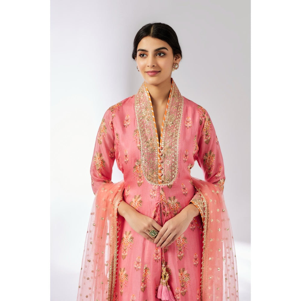 Gopi Vaid Pink Mansi Kurta with Palazzo and Dupatta (Set of 3)
