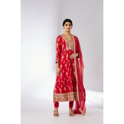 Gopi Vaid Joshna Tiered Anarkali with Churidar and Dupatta (Set of 3)