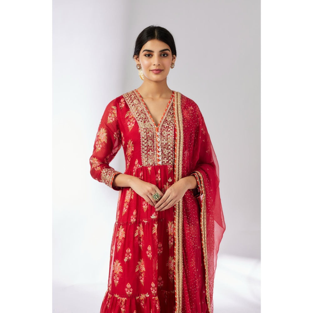 Gopi Vaid Joshna Tiered Anarkali with Churidar and Dupatta (Set of 3)