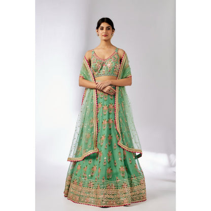 Gopi Vaid Green Malini Lehenga with Blouse and Dupatta (Set of 3)