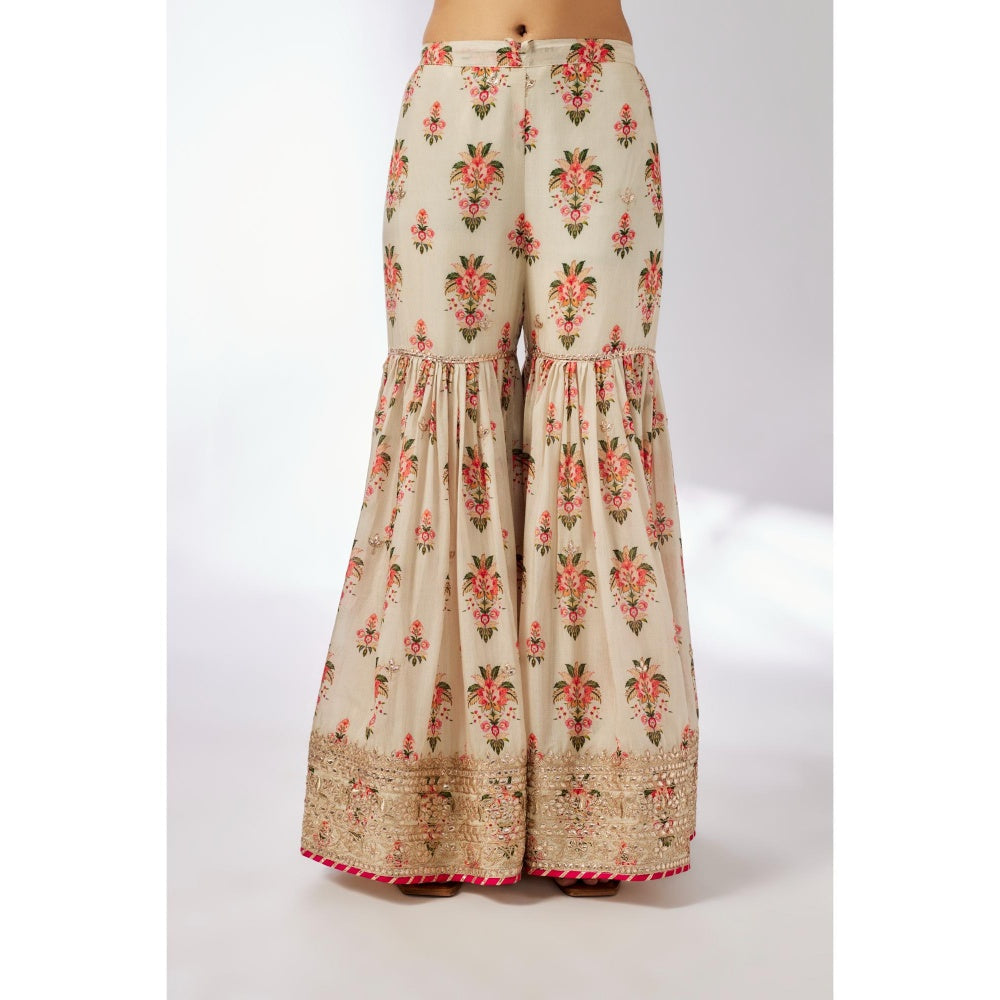 Gopi Vaid Ivory Prachi Peplum Kurta with Sharara and Dupatta (Set of 3)