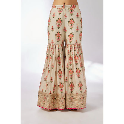 Gopi Vaid Ivory Prachi Peplum Kurta with Sharara and Dupatta (Set of 3)