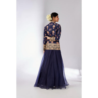Gopi Vaid Navy Blue Unnati Lehenga with Blouse and Jacket (Set of 3)
