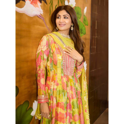 Gopi Vaid Yellow Nasreen Dhoti with Anarkali and Dupatta (Set of 3)