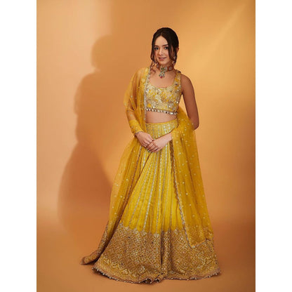 Gopi Vaid Yellow Ishika Lehenga with Blouse and Dupatta (Set of 3)