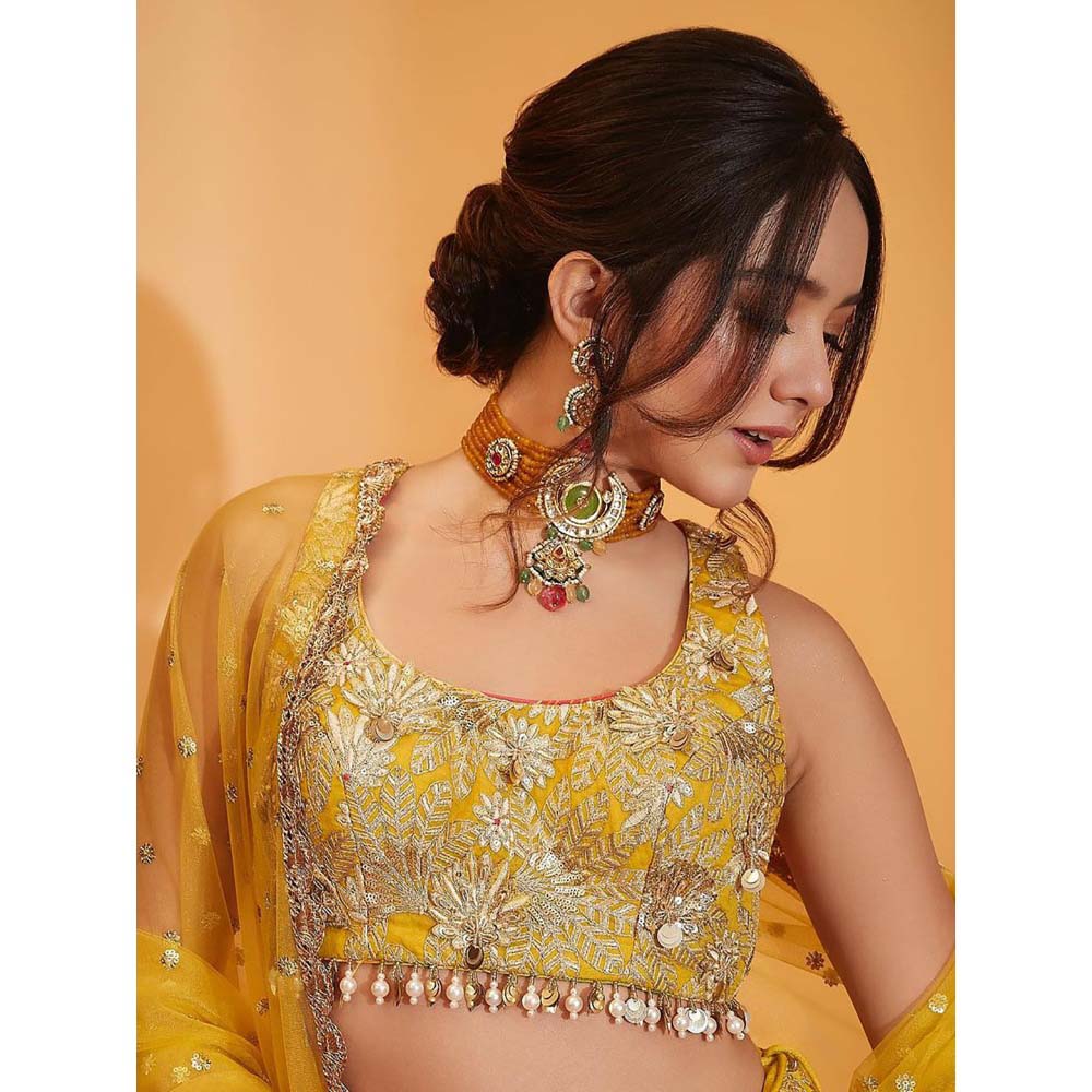 Gopi Vaid Yellow Ishika Lehenga with Blouse and Dupatta (Set of 3)