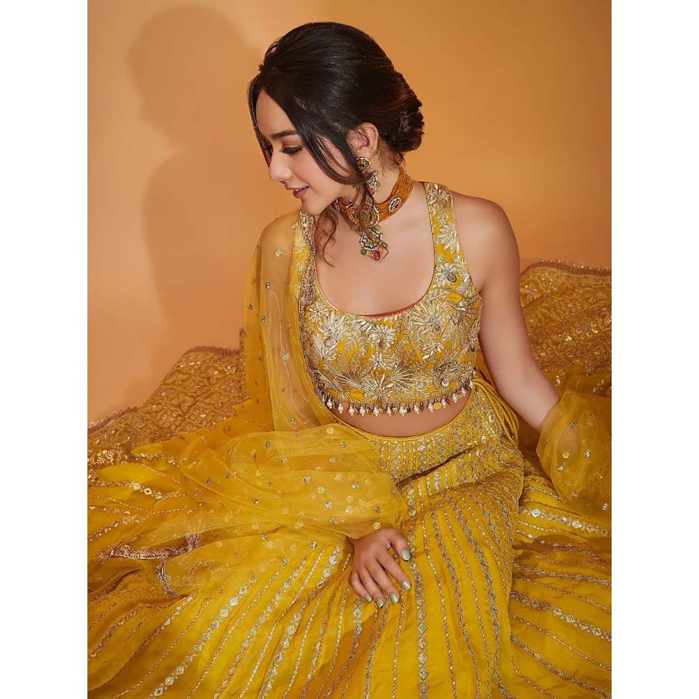 Gopi Vaid Yellow Ishika Lehenga with Blouse and Dupatta (Set of 3)