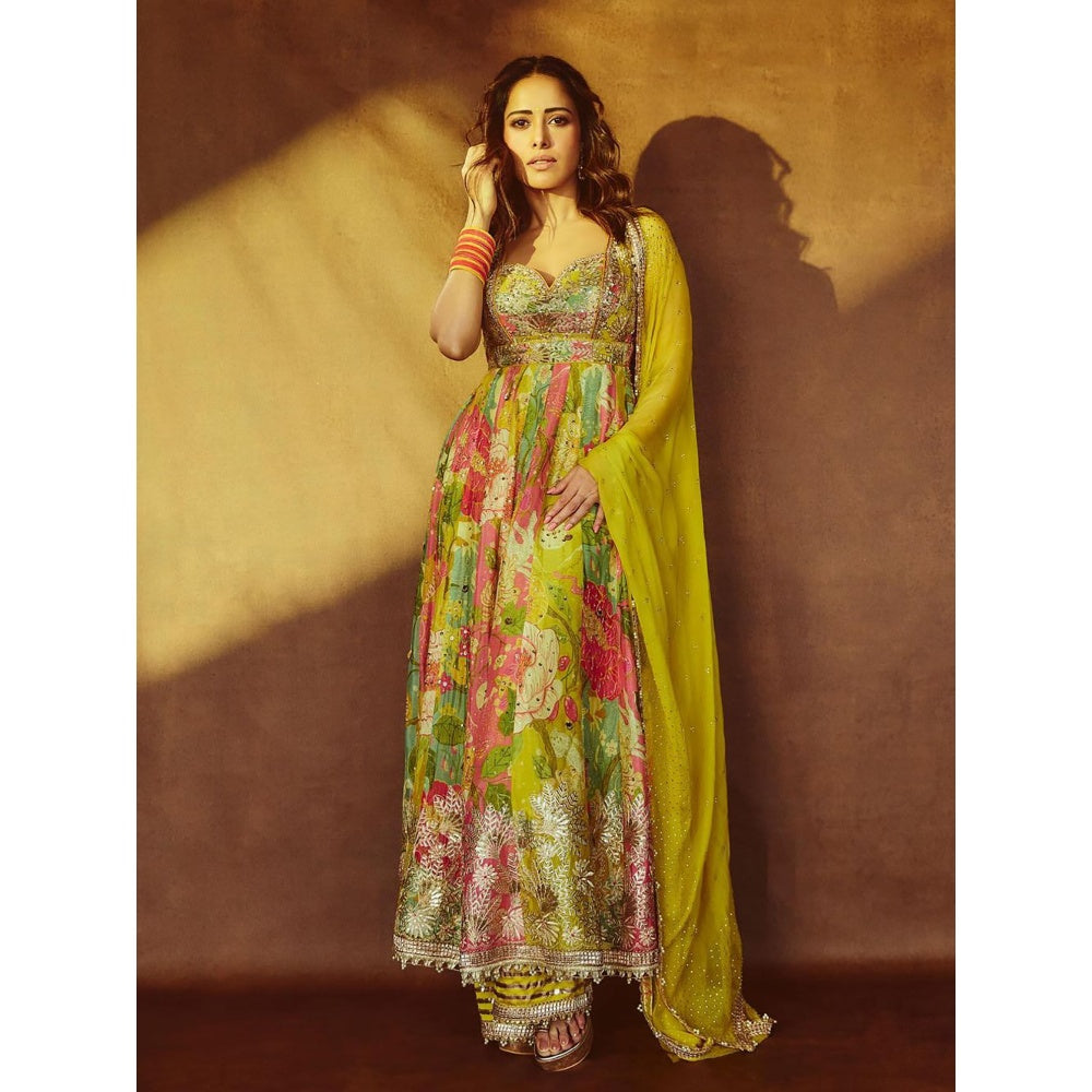 Gopi Vaid Multi-Colour Nusrat Anarkali with Palazzo and Dupatta (Set of 3)
