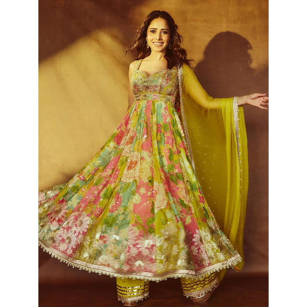 Gopi Vaid Multi-Colour Nusrat Anarkali with Palazzo and Dupatta (Set of 3)