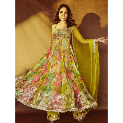 Gopi Vaid Multi-Colour Nusrat Anarkali with Palazzo and Dupatta (Set of 3)