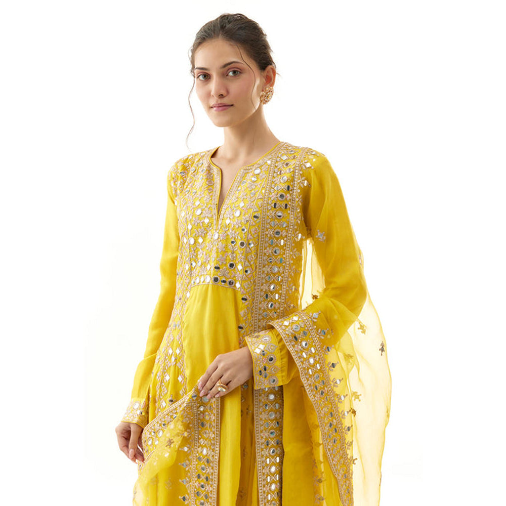 Gopi Vaid Yellow Embroidered Kurta Pants Dupatta