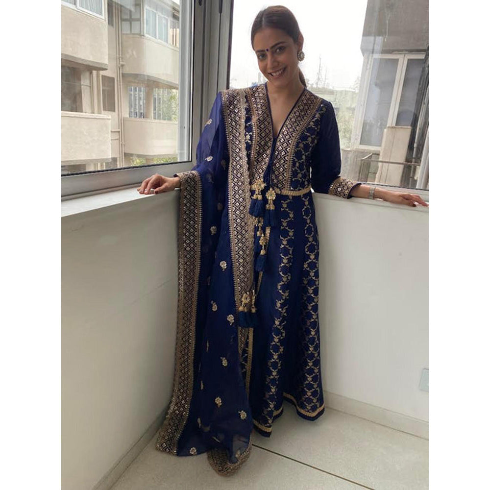 Gopi Vaid Nisha Aggarwal in Marigold Brocade FO with Sharara