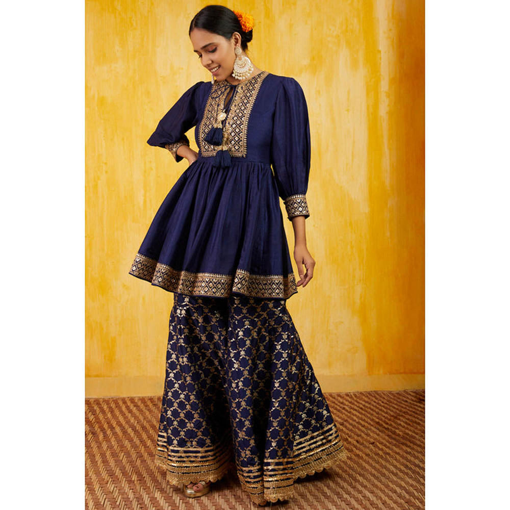 Gopi Vaid Marigold Brocade Peplum With Garara