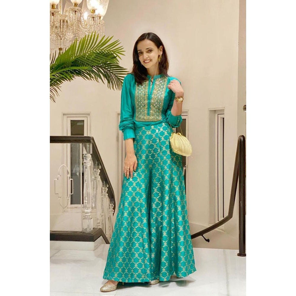 Gopi Vaid Marigold Brocade Shirt Set