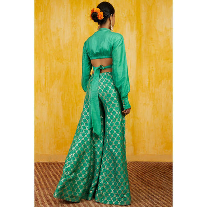 Gopi Vaid Marigold Brocade Shirt Set