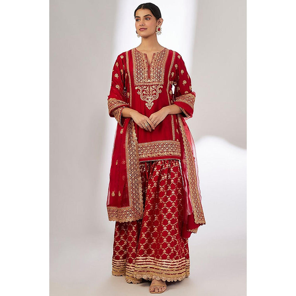 Gopi Vaid Marigold Brocade Short Garara Set