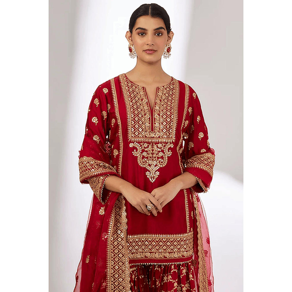 Gopi Vaid Marigold Brocade Short Garara Set