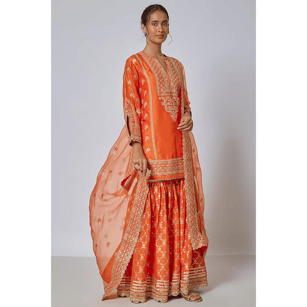 Gopi Vaid Marigold Brocade Short Garara Set