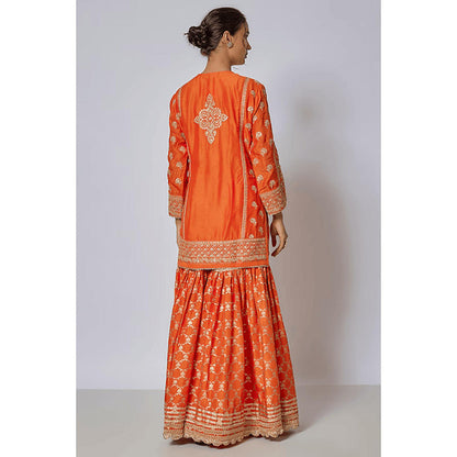 Gopi Vaid Marigold Brocade Short Garara Set