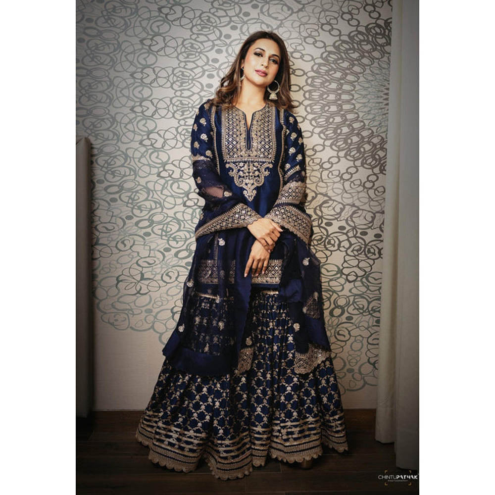 Gopi Vaid Marigold Brocade Short Garara Set-Divyanka Tripathi